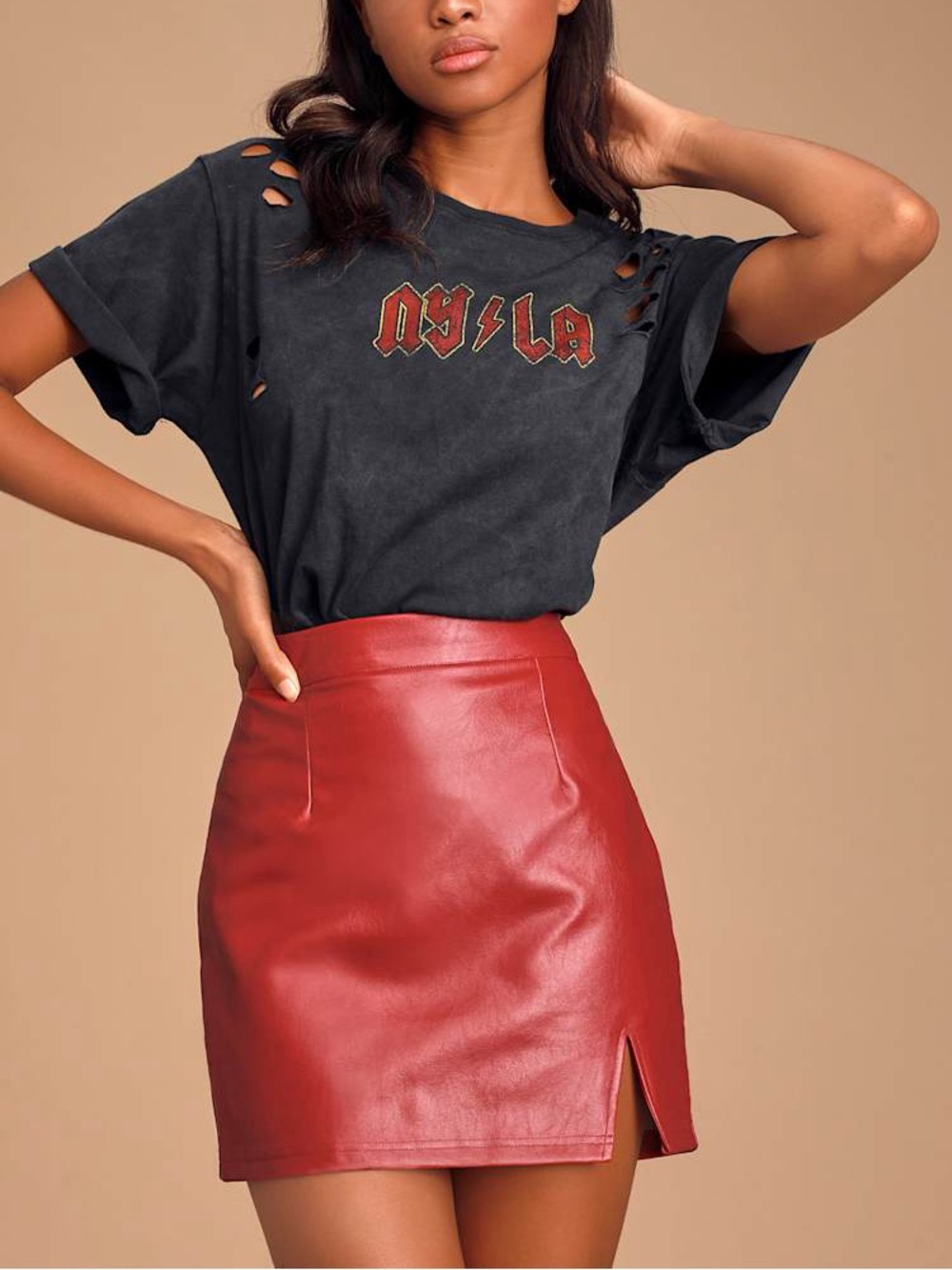 Lulus Corte Red Vegan Leather Mini Skirt Medium